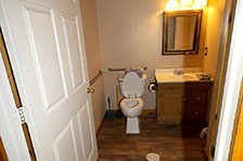 Picture of the cabin's bathroom with ADA grab bars